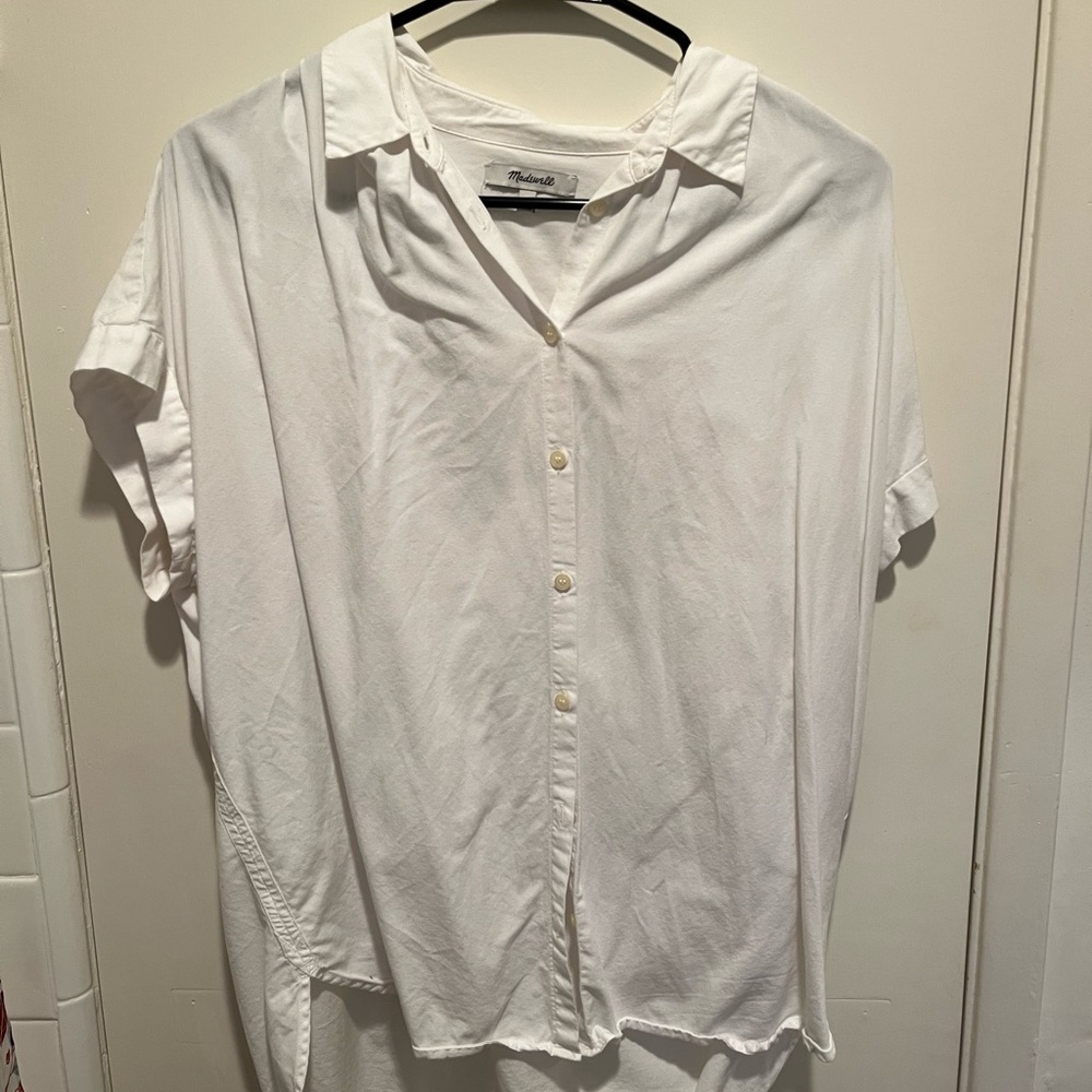 Madewell white button up short sleeve shirt